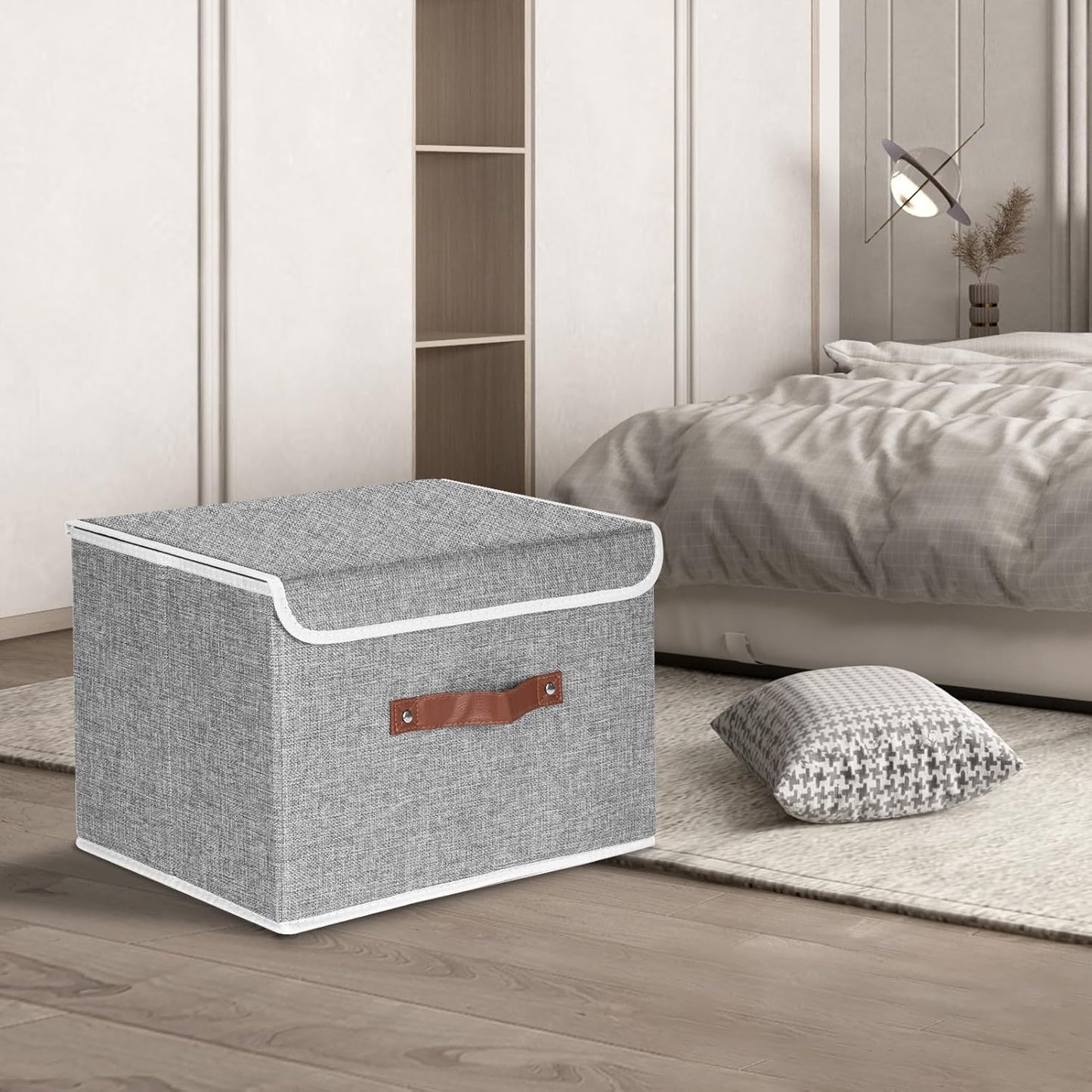 TYEERS Collapsible Storage Boxes, Washable Fabric Storage Bins with Lids, 14.9x9.8x9.8 inches, 2 Pack, Gray
