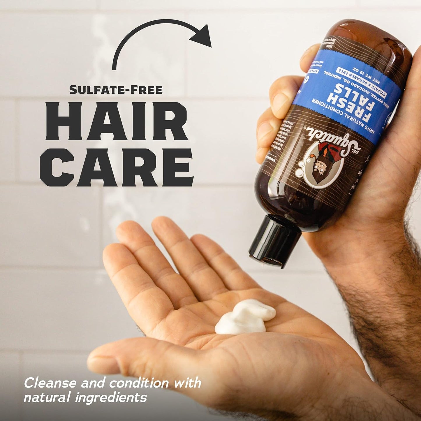 Dr. Squatch Natural Hair Bundle for Men - Healthy, Full Looking Hair - Fresh Falls Shampoo (8 fl oz), Fresh Falls Conditioner (11.5 fl oz)