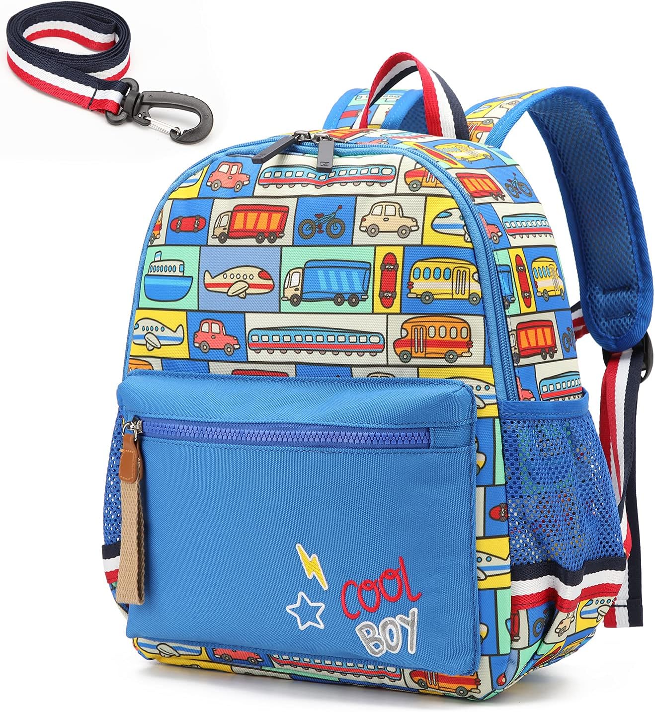 willikiva Cartoon Bus 12 Kindergarten Backpack for Kids Girls and Boys,Waterproof Preschool Toddler Backpack Wiht Leash and Safety Harness (Car)