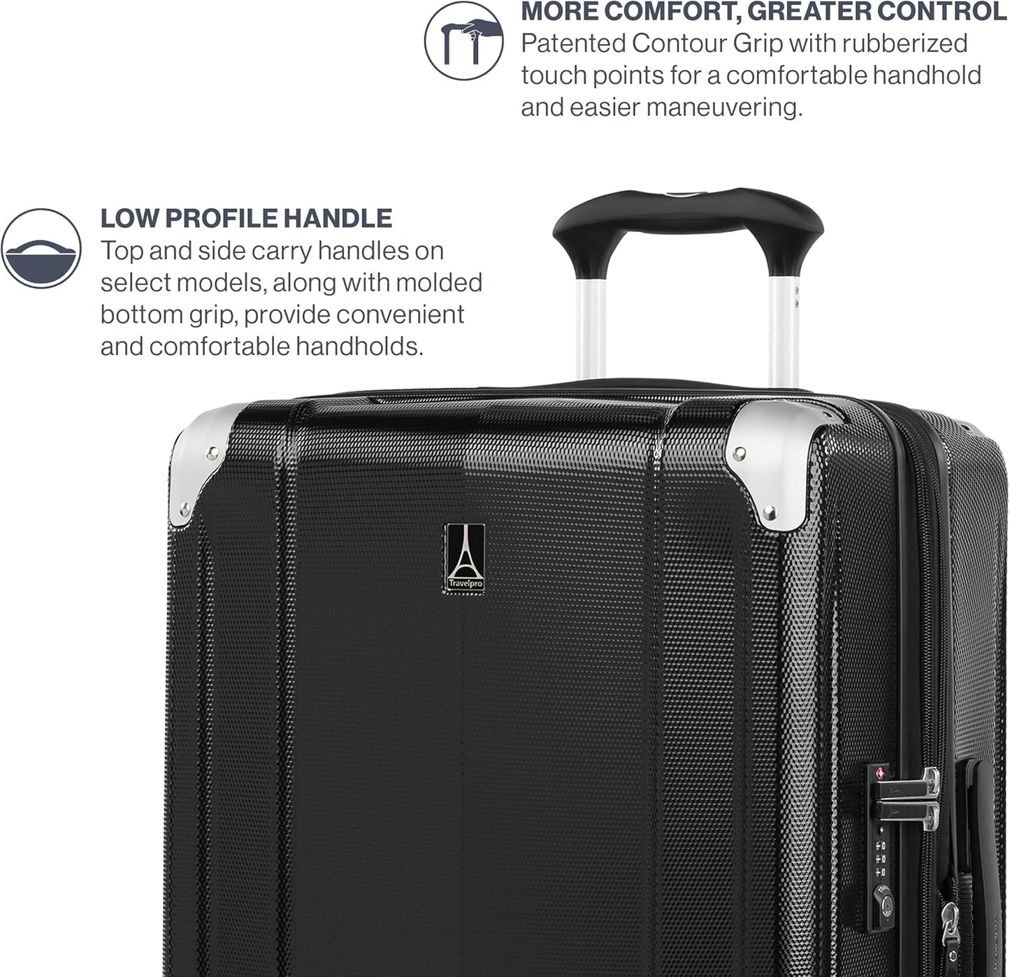 Travelpro Pathways 3 Hardside Expandable Luggage, 8 Spinner Wheels, Lightweight Hard Shell Suitcase, Carry On 21 Inch, Black Knight