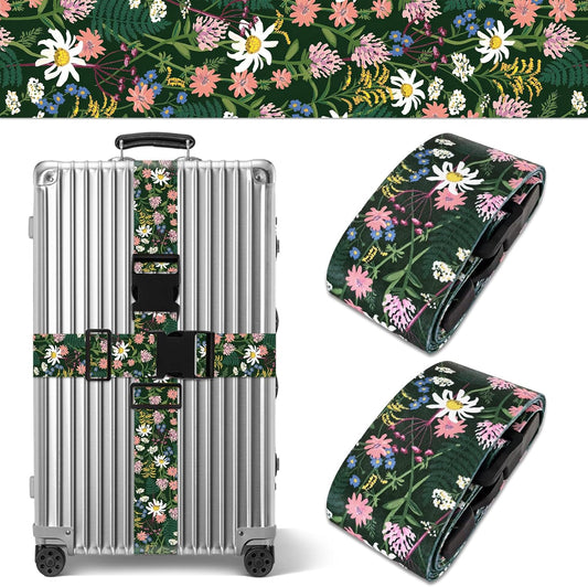 Wildflowers Luggage Straps for Suitcases TSA Approved, Luggage Identifiers for Suitcase, Adjustable Suitcase Strap for Baggage Security with Cute Patten, Travel Necessary Accessories (2Pack)