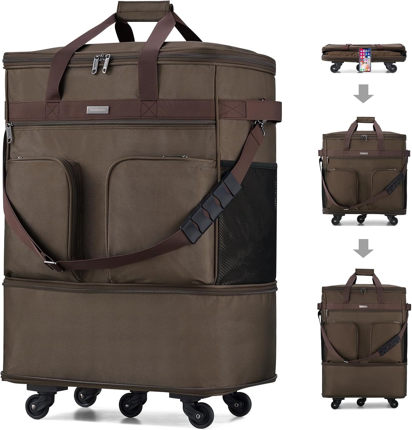 Hanke Expandable Collapsible Luggage with Wheels Suitcase, Rolling Travel Bag, Duffel Garment Tote Bag for Men Women, Lightweight Suitcase, Large Capacity Luggage with Spinner Wheel (Coffee)