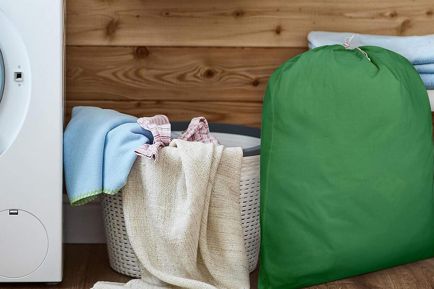 Urban Villa Laundry Bag Canvas|Dirty Clothes Travel Laundry Bag|Machine Washable|Reusable College Hostel Hamper Liner Bag for Garments Delicates Drawstring Closure 4 Pack Green Color|Size 28X36 Inches