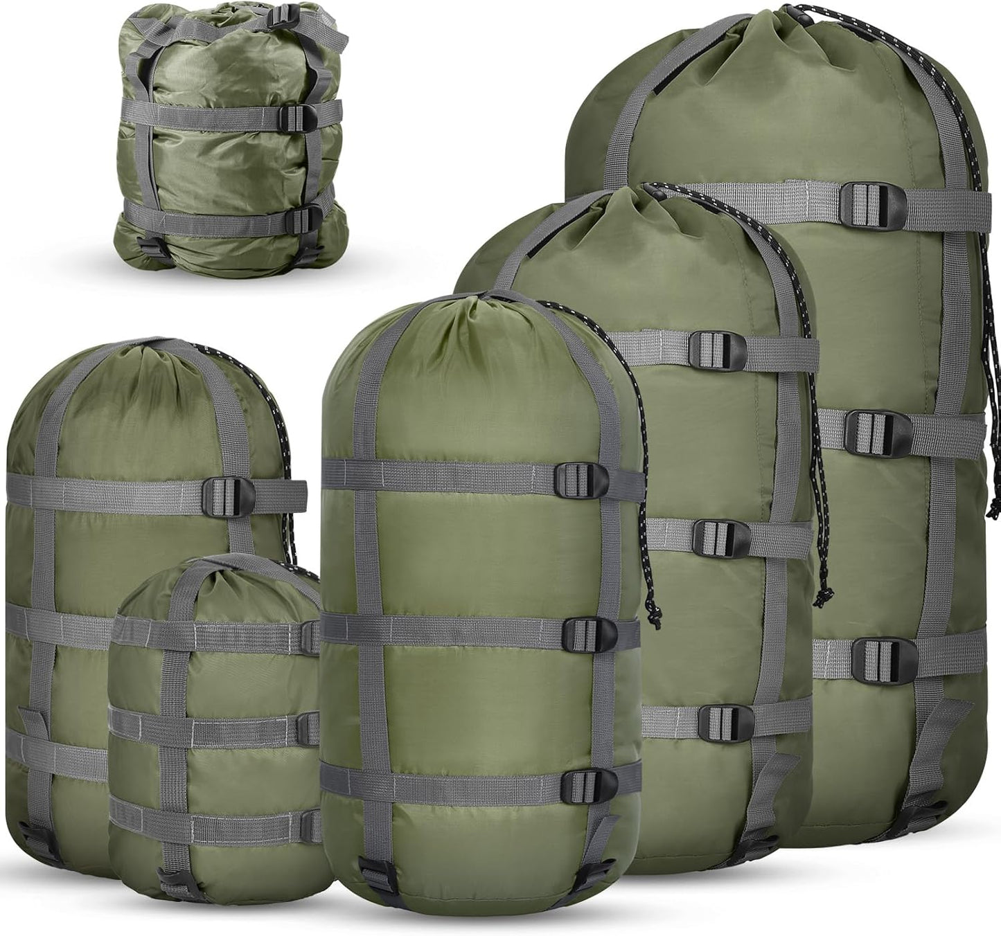 5 Pack Compression Stuff Sack 5 Assorted Size Sleeping Bag Stuff Sack Ultralight Sleeping Bag Cover Space Saving Gear for Travel Outdoor Camping Hiking Backpacking