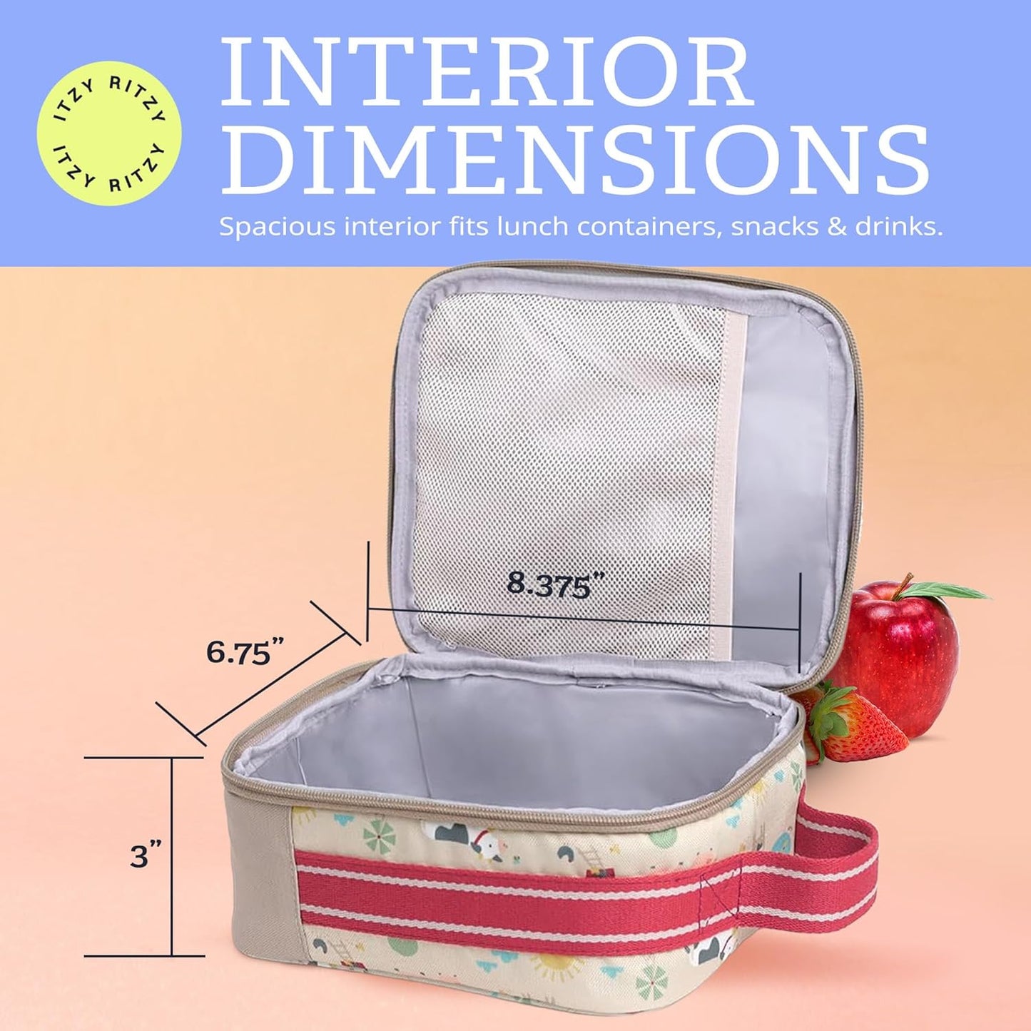 Itzy Ritzy Toddler Lunch Box - Kids Lunch Bag is Insulated and Includes Water Bottle Holder Plus 2 Pockets - Durable, Easy to Clean Toddler Bag (Farm)