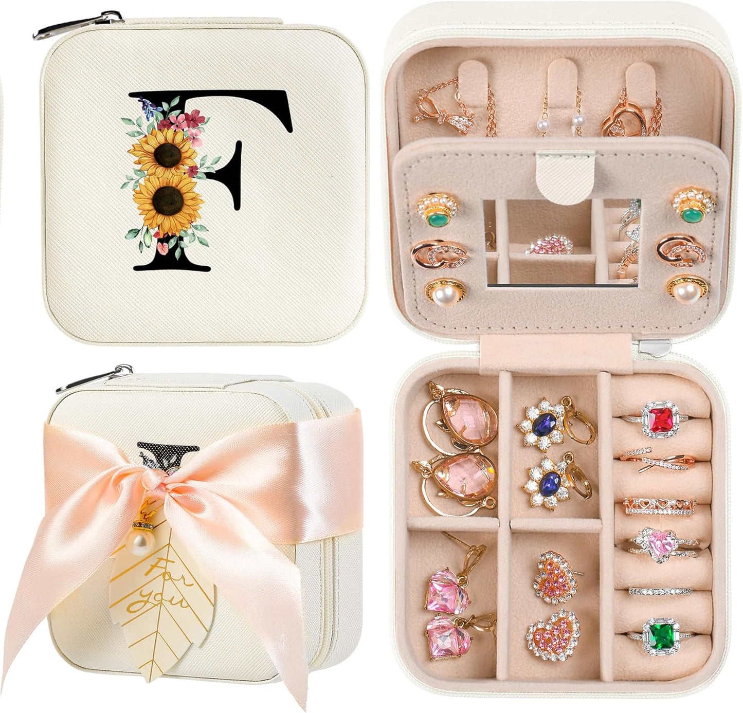 AYGXU Travel Jewelry Box for Women and Girls - Small Case With Initial A-Z - Teacher Gifts