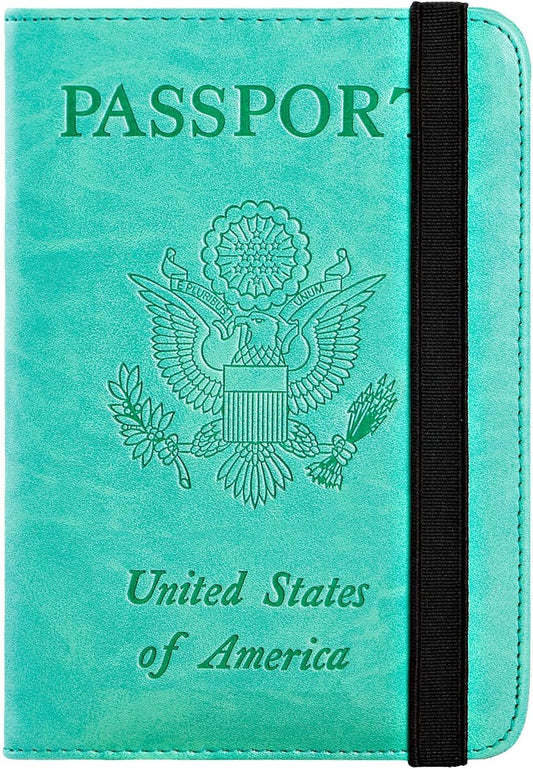 Passport Holder Cover Wallet Travel Essentials RFID Blocking Leather Card Case International Must Haves Travel Accessories for Women Men(101#Green)