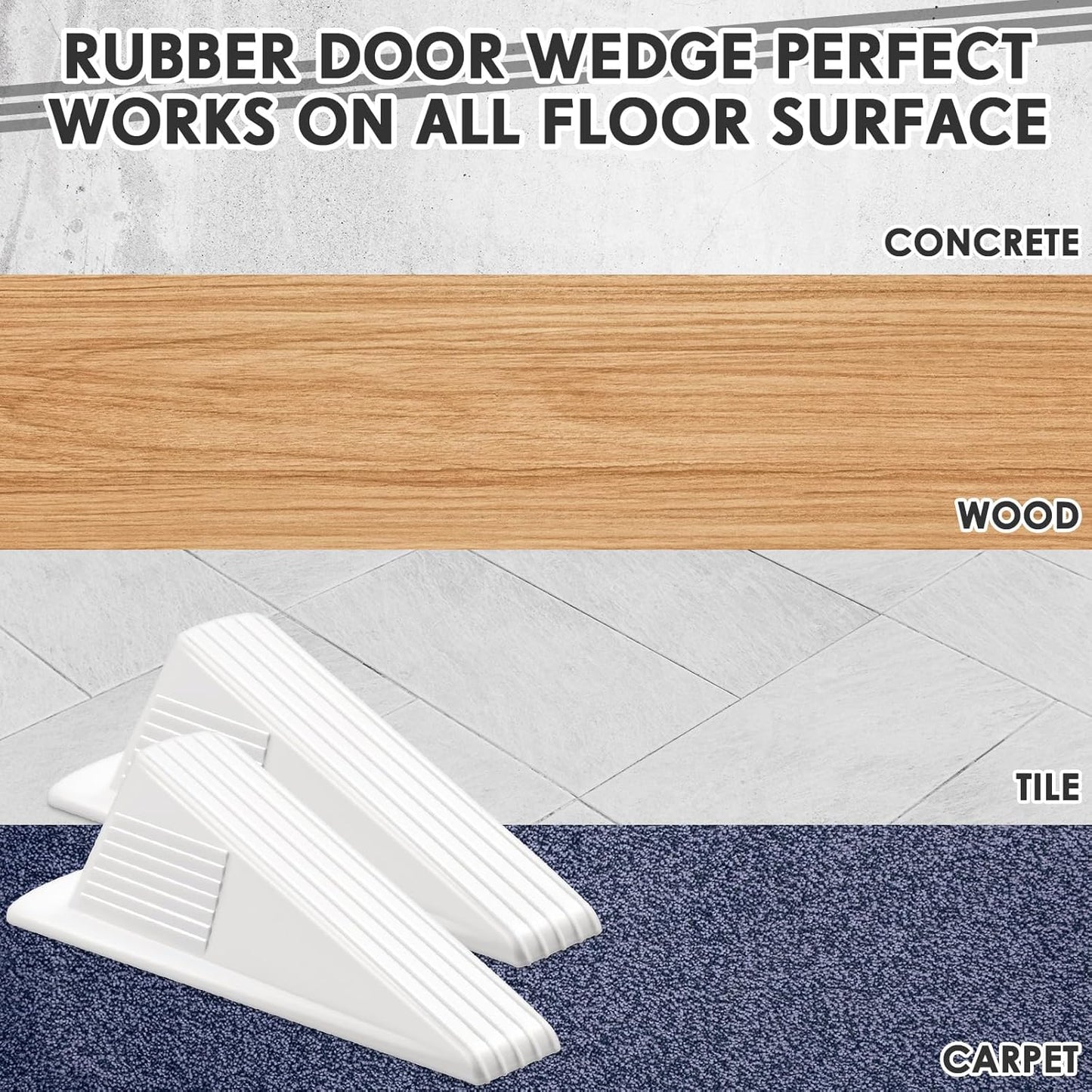 Frienda 8 Pcs Jumbo Door Stoppers Heavy Duty Door Stopper Tall up to 2inch Tall Wedge TPR Large Wedge Stackable Big Rubber Doorstop for Hotel Carpet Hardwood Concrete and Tile (White)