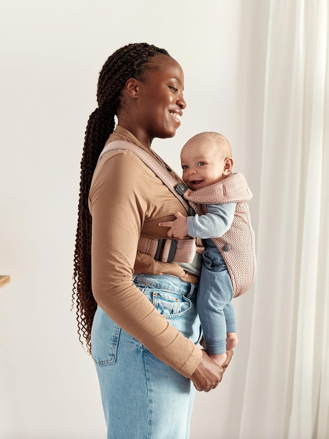 BabyBjörn Baby Carrier Mini, 3D Mesh, Dusty Pink | Newborn Carrier (7-25 lbs), Ergonomic, Easy-to-Use
