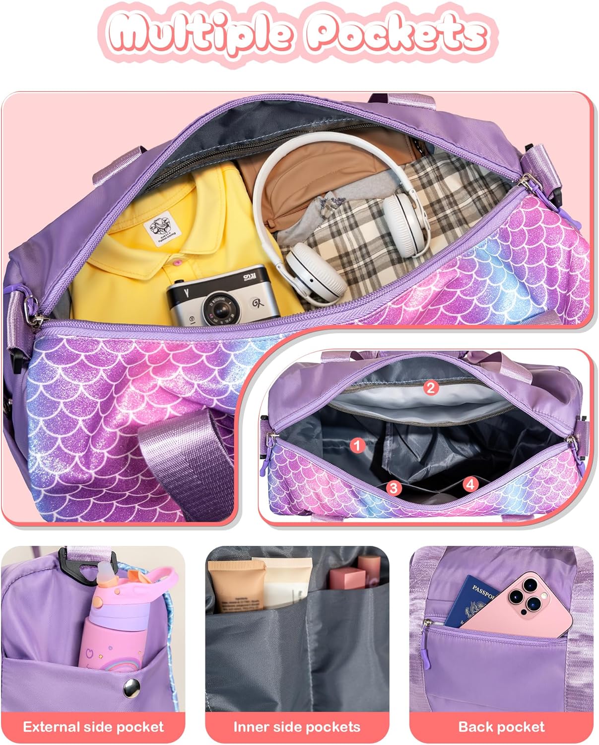 Trendy Gifts Granddaughter-Girl Gym Bag with Shoe Compartment, Kid Personalized Weekender Dance Bags, Initial Travel Tote with Makeup Pouch, Niece Girls Birthday Gift (Letter L)