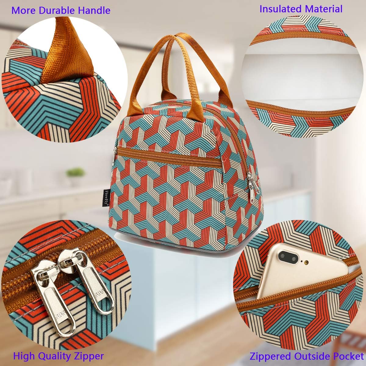 FlowFly Insulated Lunch Cooler Bag - Tote Bag Organizer for Women/Men, Red#3D