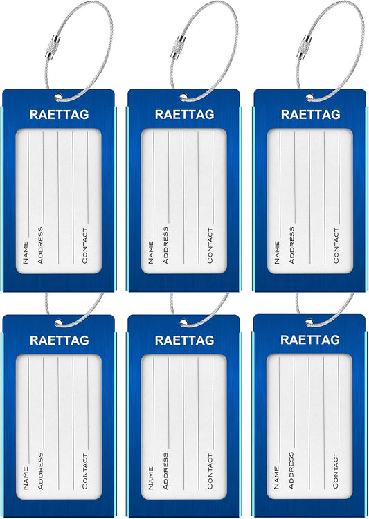 Luggage Tags Metal Suitcase Tags Travel Bag ID Identifier Luggage Tag (Blue 6-Pack)
