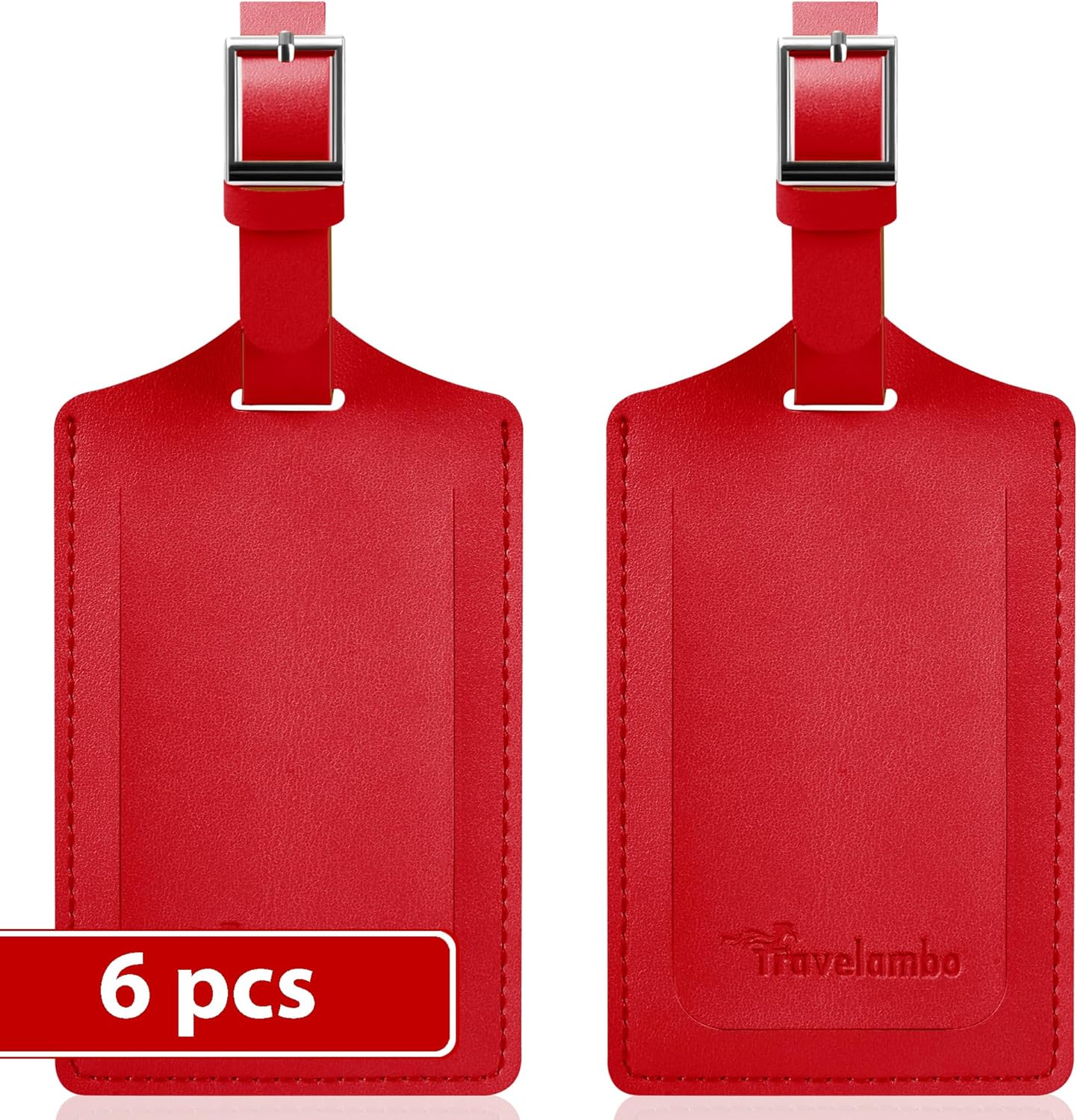 Travelambo Luggage Tags for Suitcases Faux Leather Privacy Protection 6 Pack Bag Tags Travel Accessories Essential, Deep Red