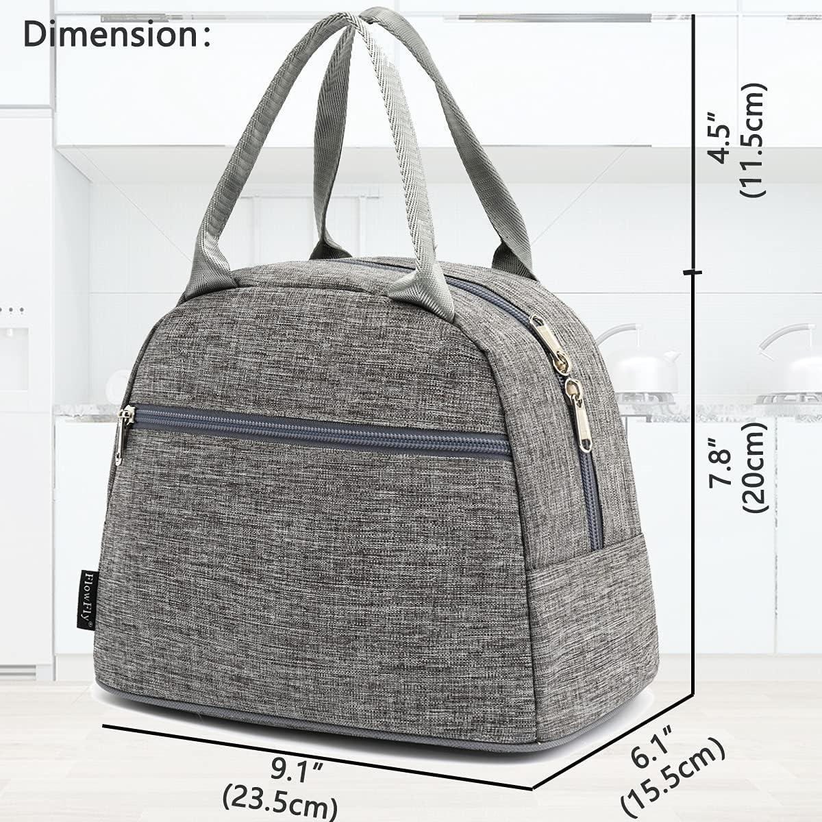FlowFly Insulated Lunch Cooler Bag - Tote Bag Organizer for Women/Men, Heather Grey