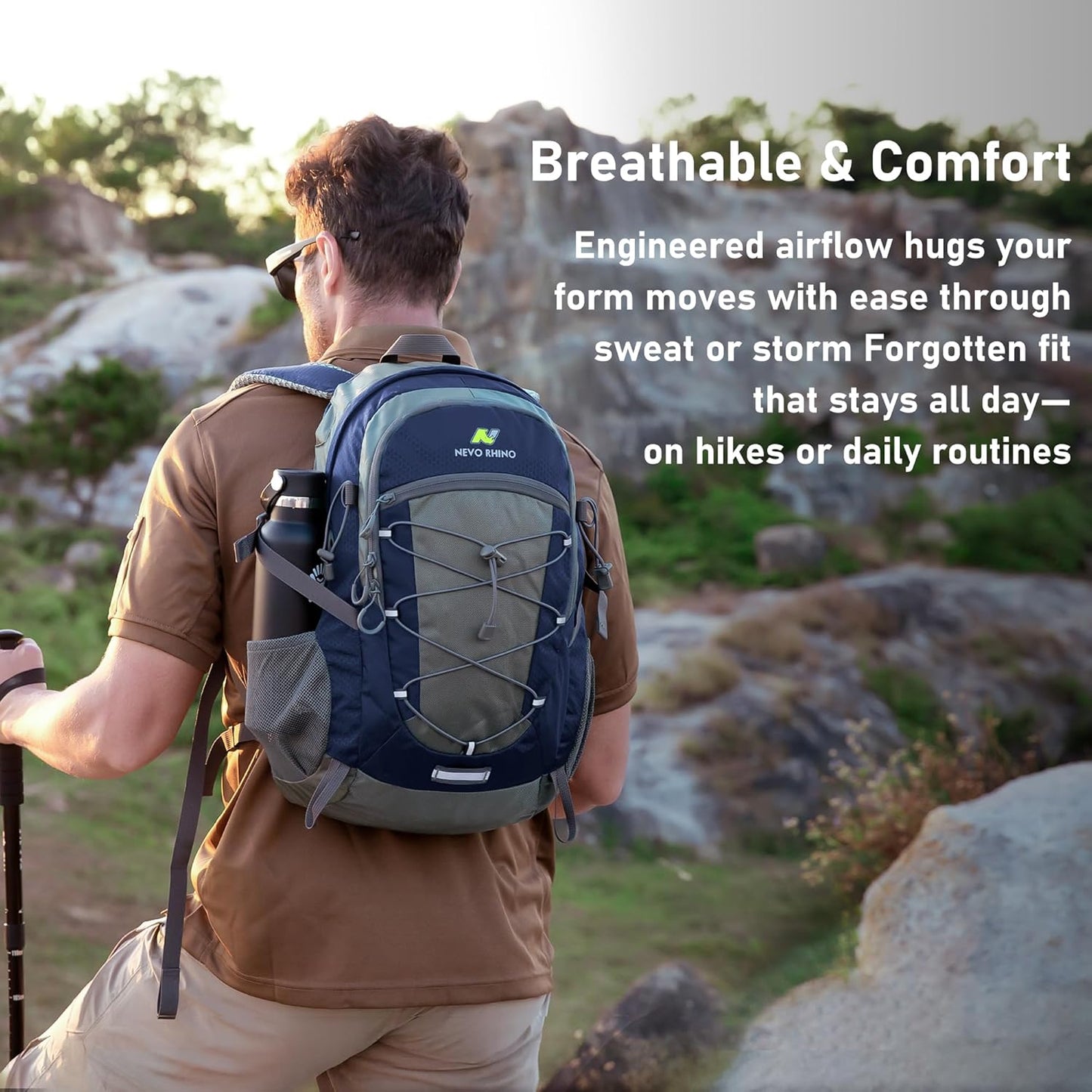 N NEVO RHINO Hiking Backpack 20L Water Resistant Outdoor Day Pack,Lightweight Travel Small Backpack for Men Women