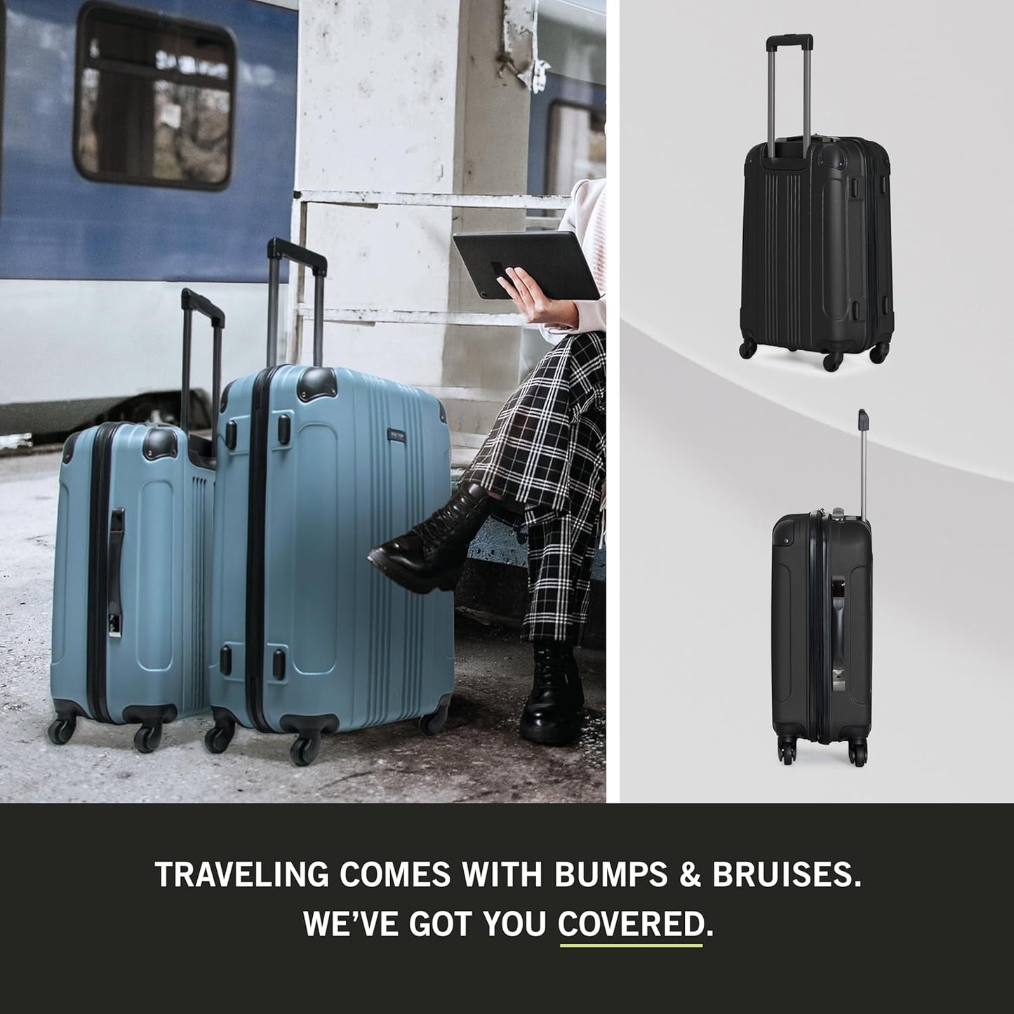 Kenneth Cole REACTION Out of Bounds Lightweight Hardshell 4-Wheel Spinner Luggage, Midnight Black, 2-Piece Set (20" & 28")