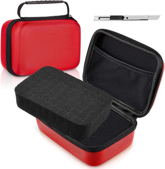 EVA Hard Case with Customizable Foam Protective EVA Carrying Case Shockproof Outdoor for Camera, Digital Products, Electronic Instruments with Knife(Red,7.1 x 4.7 x 3.1 Inch)