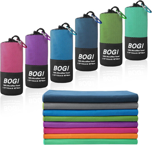 BOGI Microfiber Quick Dry Travel Sports Towel, Blue, 60"x30"+16"x16"