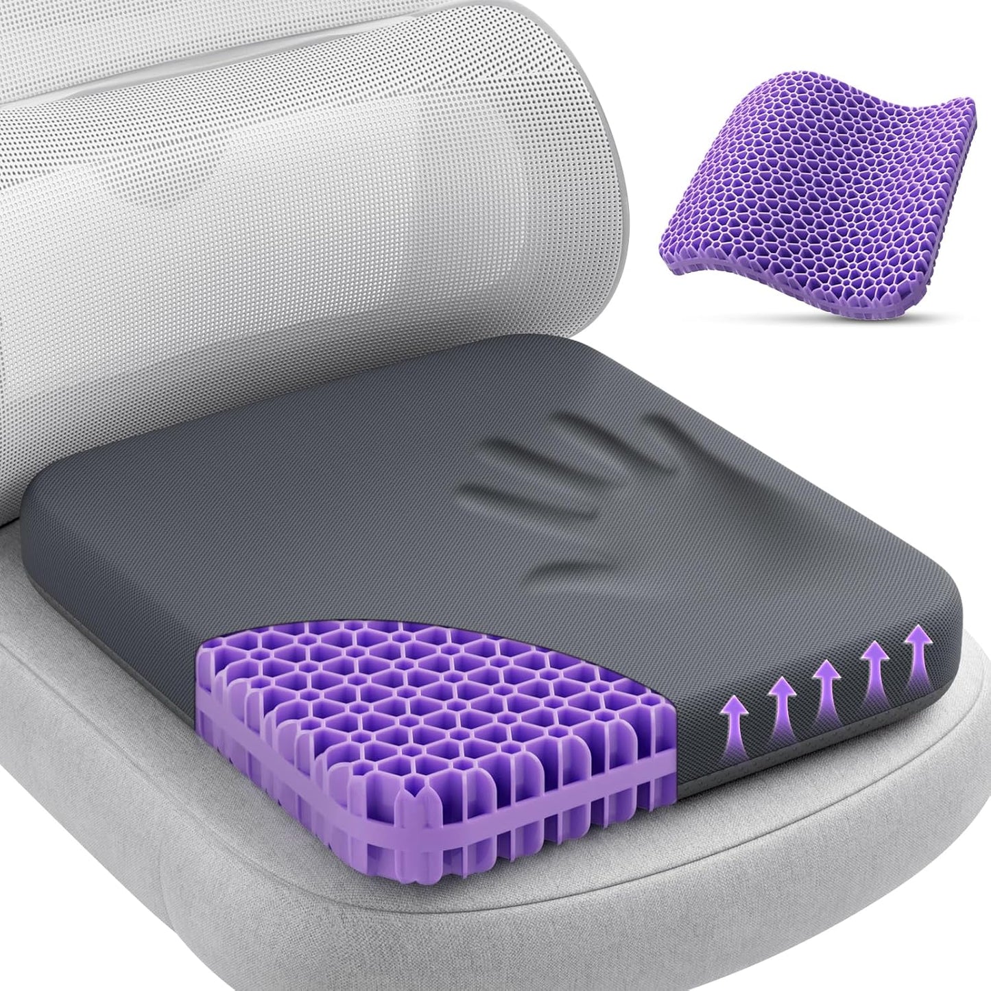 TushGuard Gel Seat Cushion for Long Sitting, Enlarged & Thickened Patent Design Office Chair Seat Cushion, Breathable Cooling Pads for Chairs, Soft Car Cushions for Wheelchair(Large, Grey)