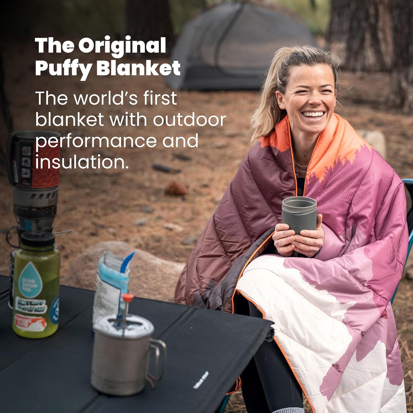 Rumpl Original Puffy Blanket - Warm, Water-Resistant Camping Blanket with 100% Recycled Synthetic Insulation, 52"x75", Original Puffy V2, Ocean Fade