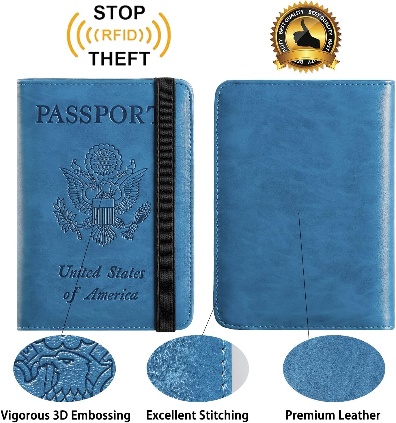 Passport Holder Cover Wallet Travel Essentials RFID Blocking Leather Card Case International Must Haves Travel Accessories for Women Men(101#Blue)