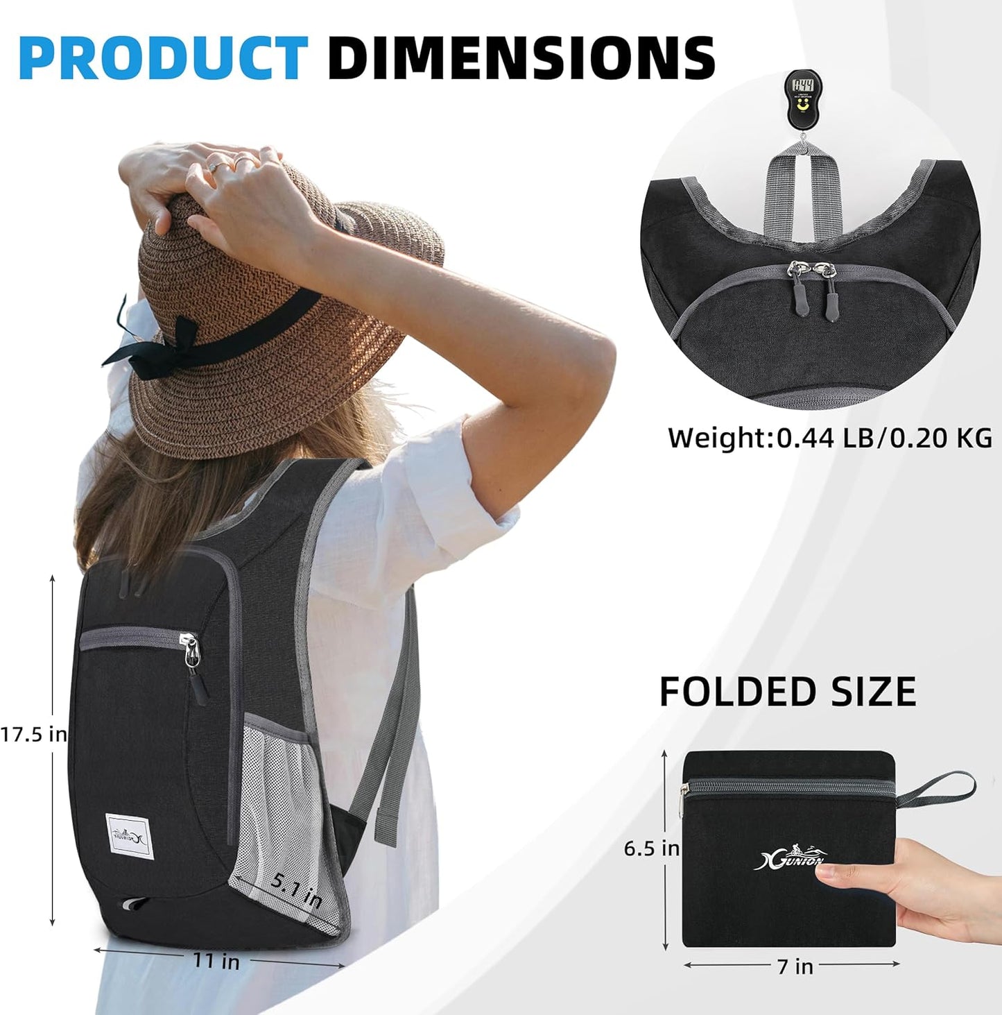 Small Travel Backpack - Lightweight & Foldable, 10L Capacity, Packable & Camping Hiking Daypack for Women & Men (Black)