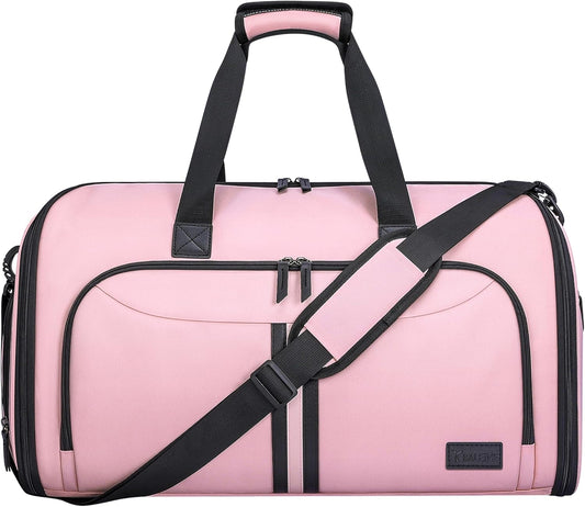 BALEINE Convertible Garment Bag with Shoe Compartment, 2 in 1 Carry on Garment Duffle Bags for Travel, Suit Bag for Men Women (Pink)