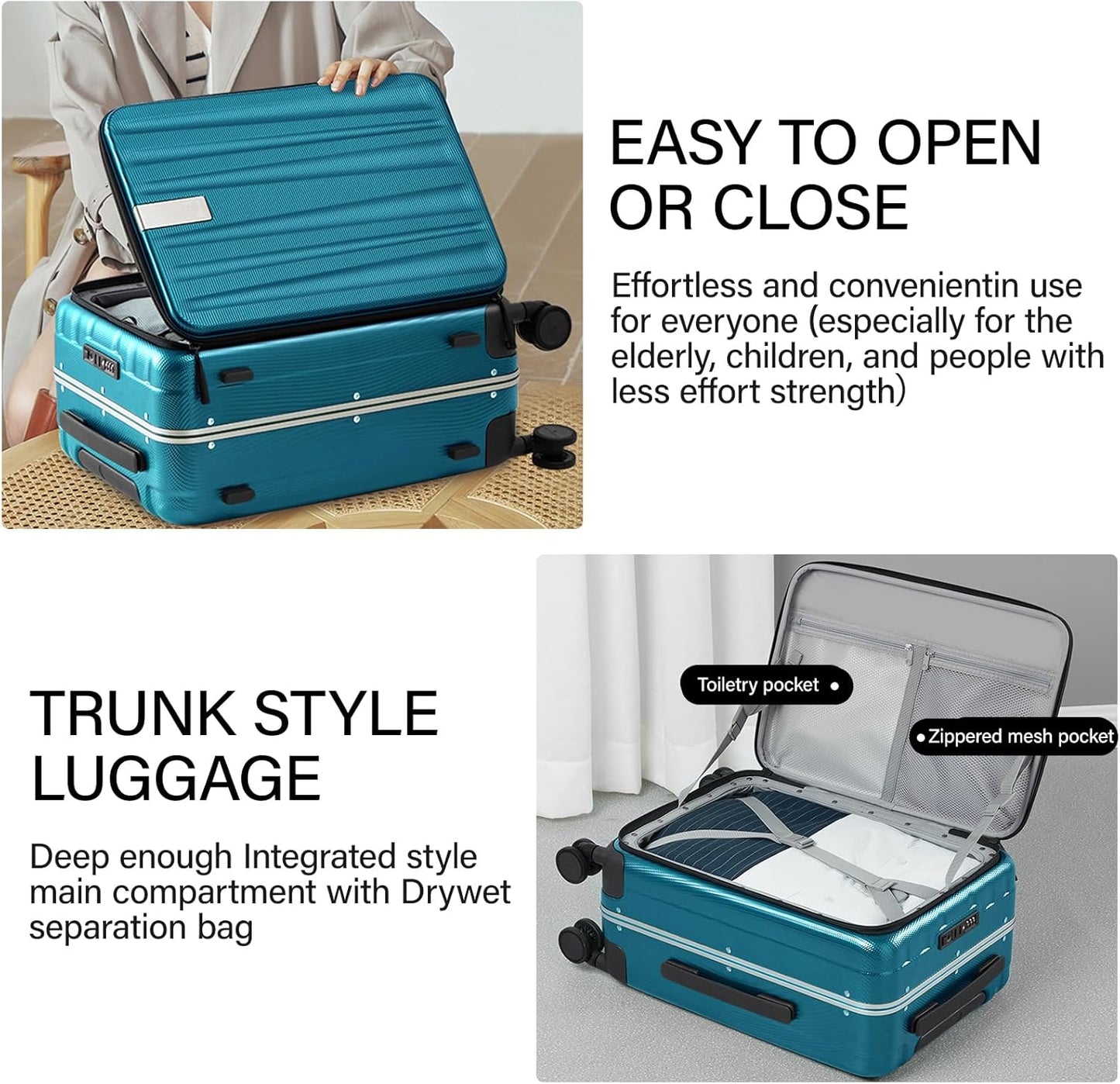 Hanke 24 Inch Checked Luggage PC Hard Case Luggage Top Opening Aluminum Frame Tsa Luggage Suitcases with Wheels for Travel Woman Men, Caribbean Blue.