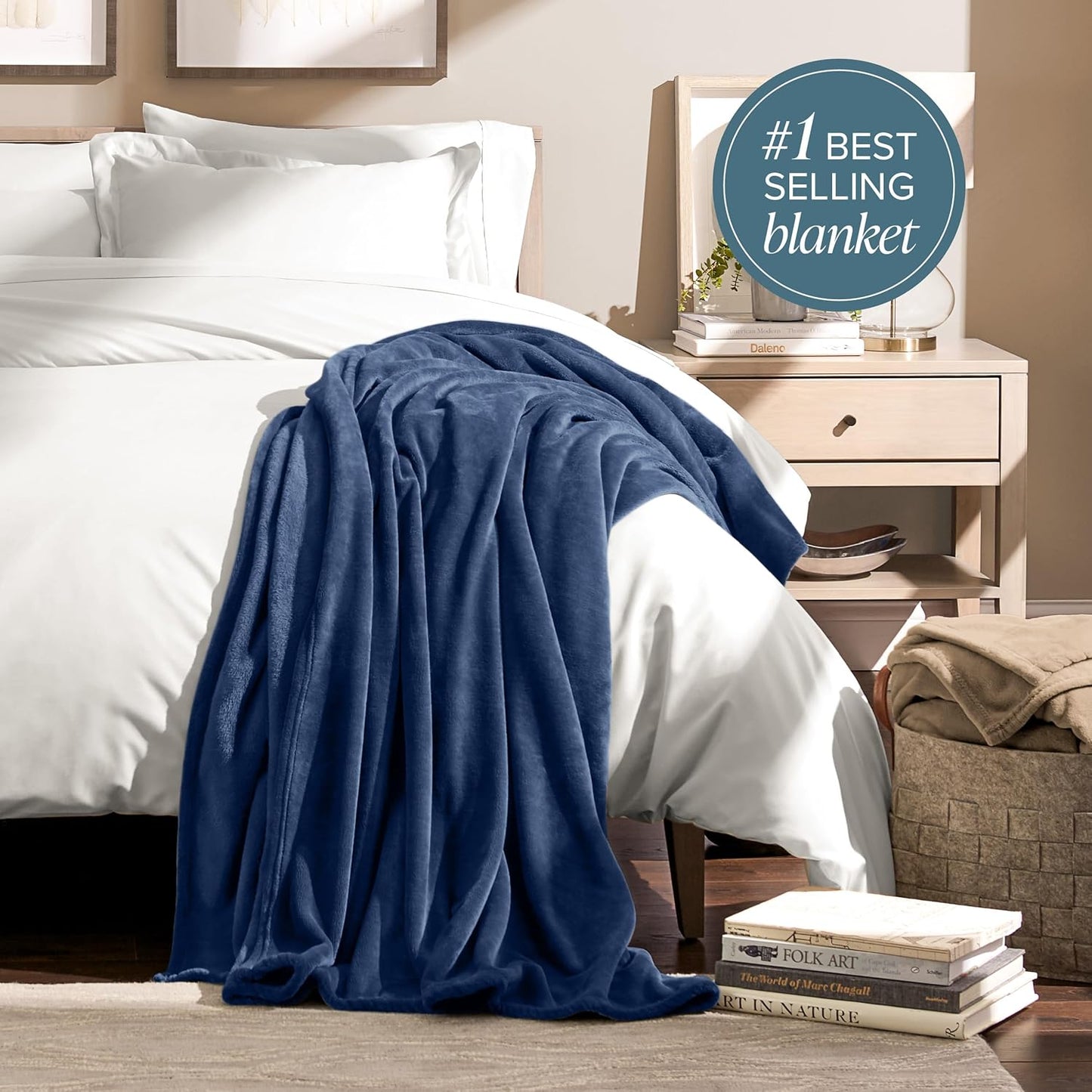Bare Home Fleece Blanket - Throw/Travel - Ultra-Soft Lightweight for Bed, Sofa, and Couch - Luxury Microplush - Cozy Warm Blanket (Throw/Travel, Dark Blue)