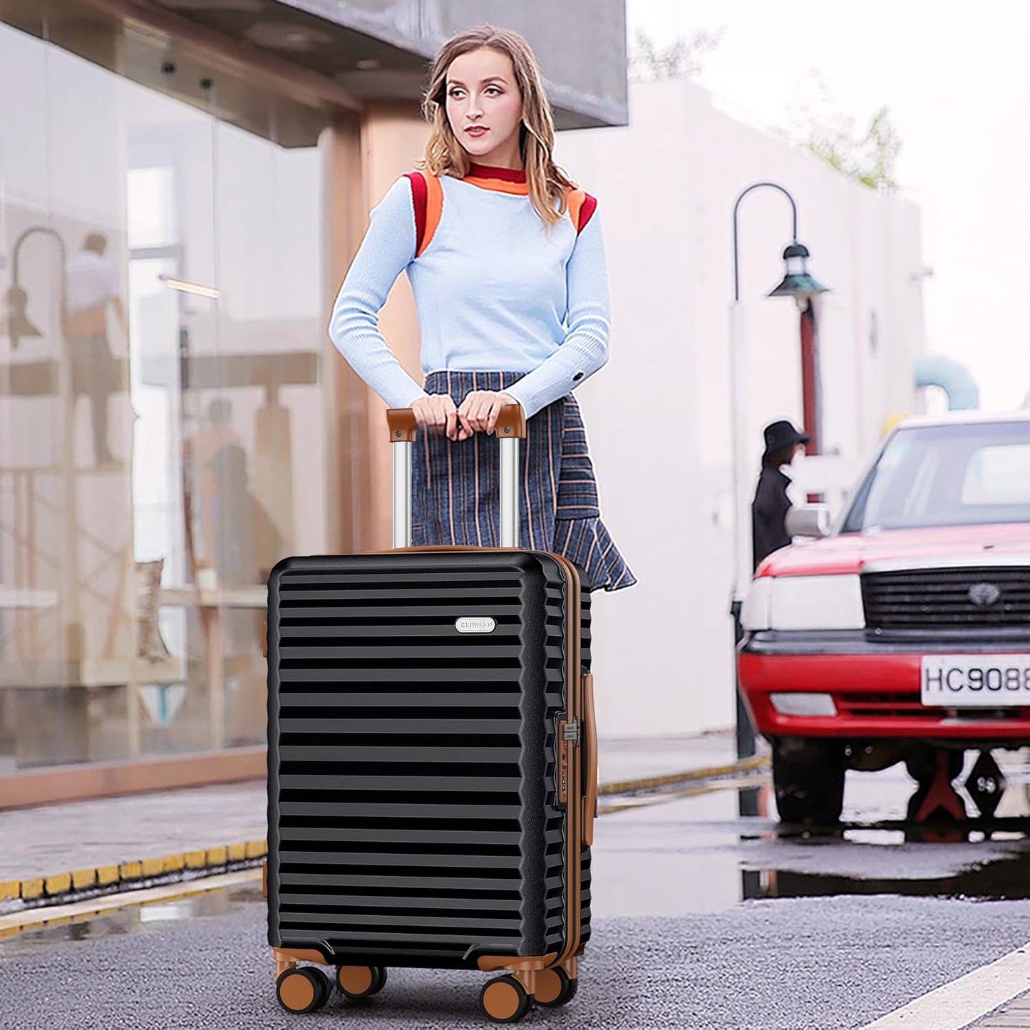 SHOWKOO Luggage Sets 3 Piece Hardside Expandable Suitcase with Double Spinner Wheels Tsa Lock, (Black, 5 piece set)