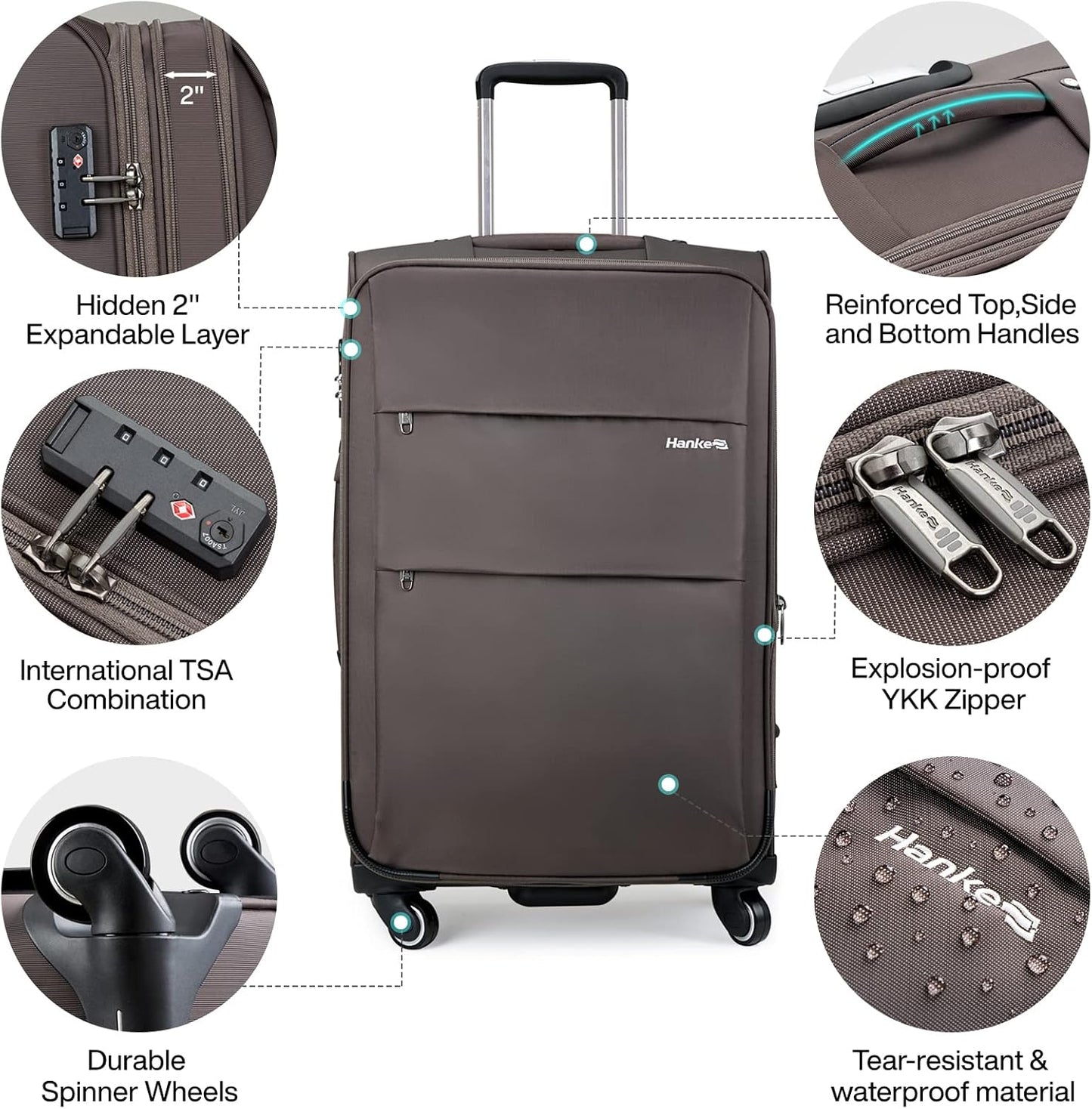 Hanke 20/28 Inch 2 Piece Luggage Sets with Spinner Wheels Expandable Luggage Large Suitcases with Wheels Lightweight Travel Luggage Rolling Suitcase with Lock Softside Checked Luggage.(Coffee)