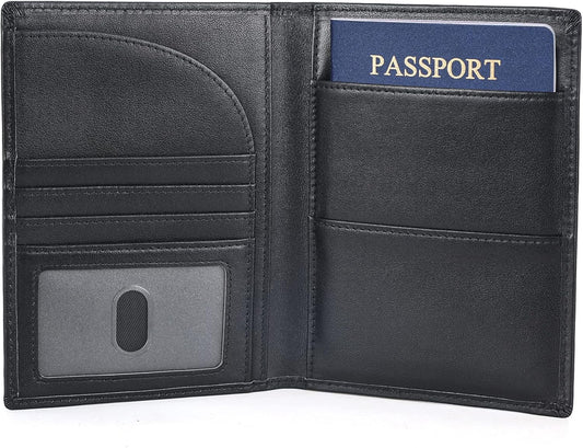 Polare Napa Leather Passport Holder RFID Blocking Travel Bifold Wallet Passport Holders 2 Passports (Black)