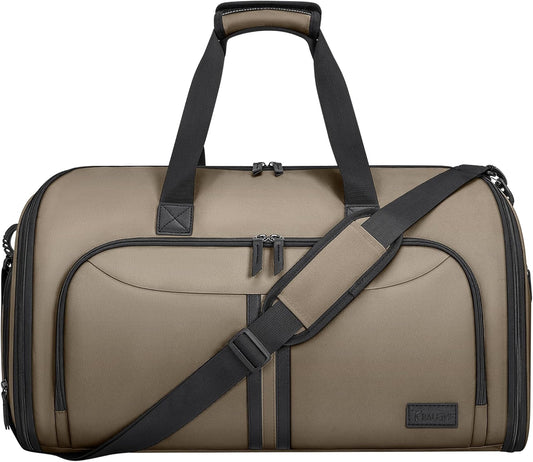 BALEINE Convertible Garment Bag with Shoe Compartment, 2 in 1 Carry on Garment Duffle Bags for Travel, Suit Bag for Men Women (Brown)