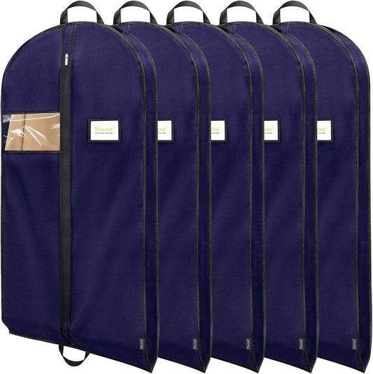 BALEINE 5PK Heavy Duty Garment Bag with Shoe Storage Travel Bag for Dresses, Suit, Coats Travel Essential (43", Blue)