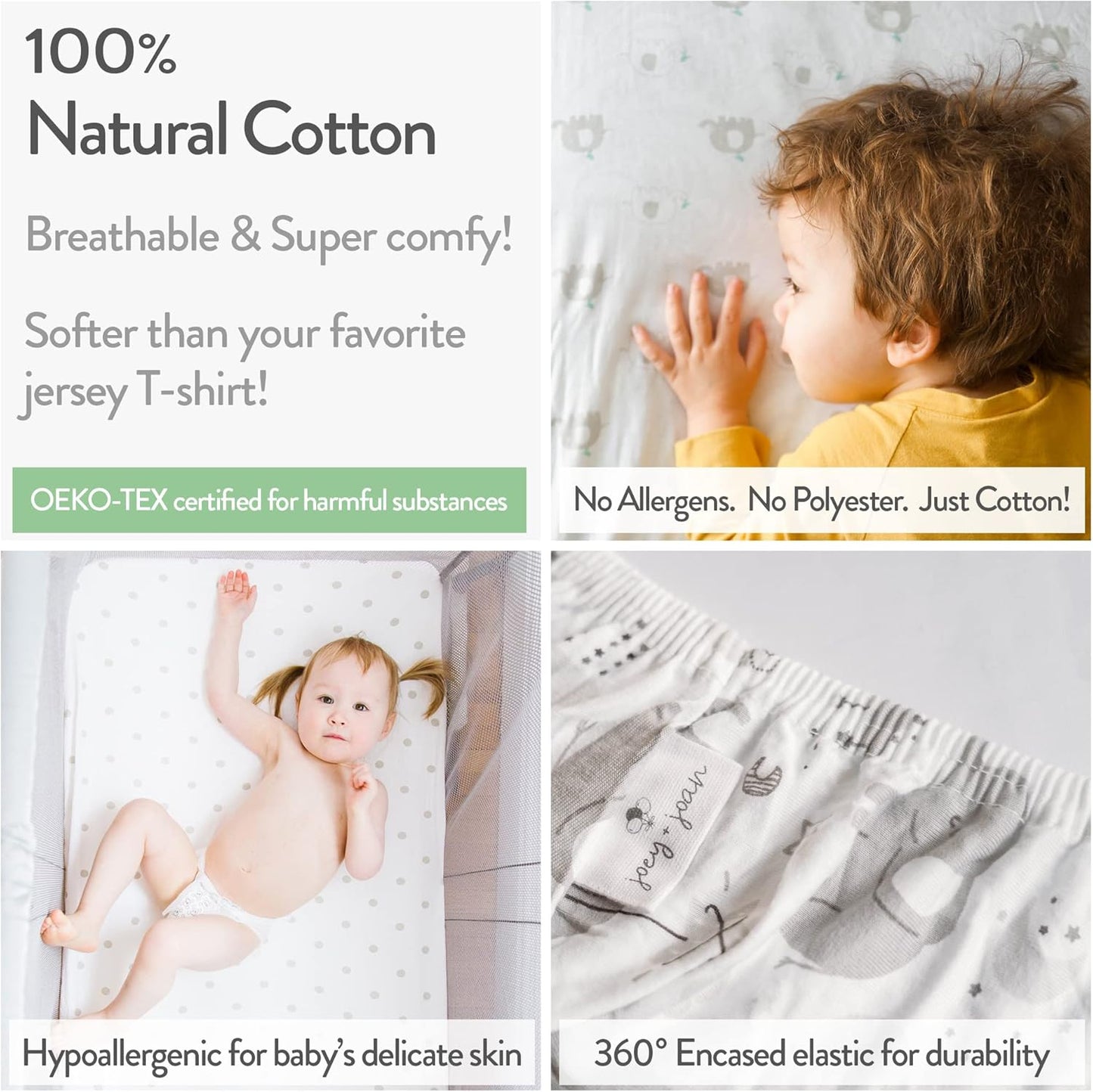 Travel Crib Fitted Sheets Compatible With Guava Lotus, Baby Bjorn, Dream on Me Travel Crib Light Playard – Fits Perfectly on 24 x 42” Mattress Without Bunching Up – Snuggly Soft Jersey Cotton – 2 Pack