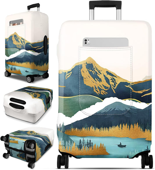 Slohif Luggage Cover for Suitcase Tsa Approved Protector - Luggage Sleeve Large Suit Case Cover Travel Stretch Baggage Case Protective Washable Fit 24-27 Inch Mountain M
