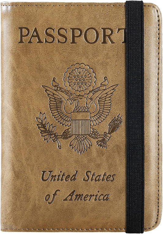 Passport Holder Cover Wallet Travel Essentials RFID Blocking Leather Card Case International Must Haves Travel Accessories for Women Men(101#Brown)