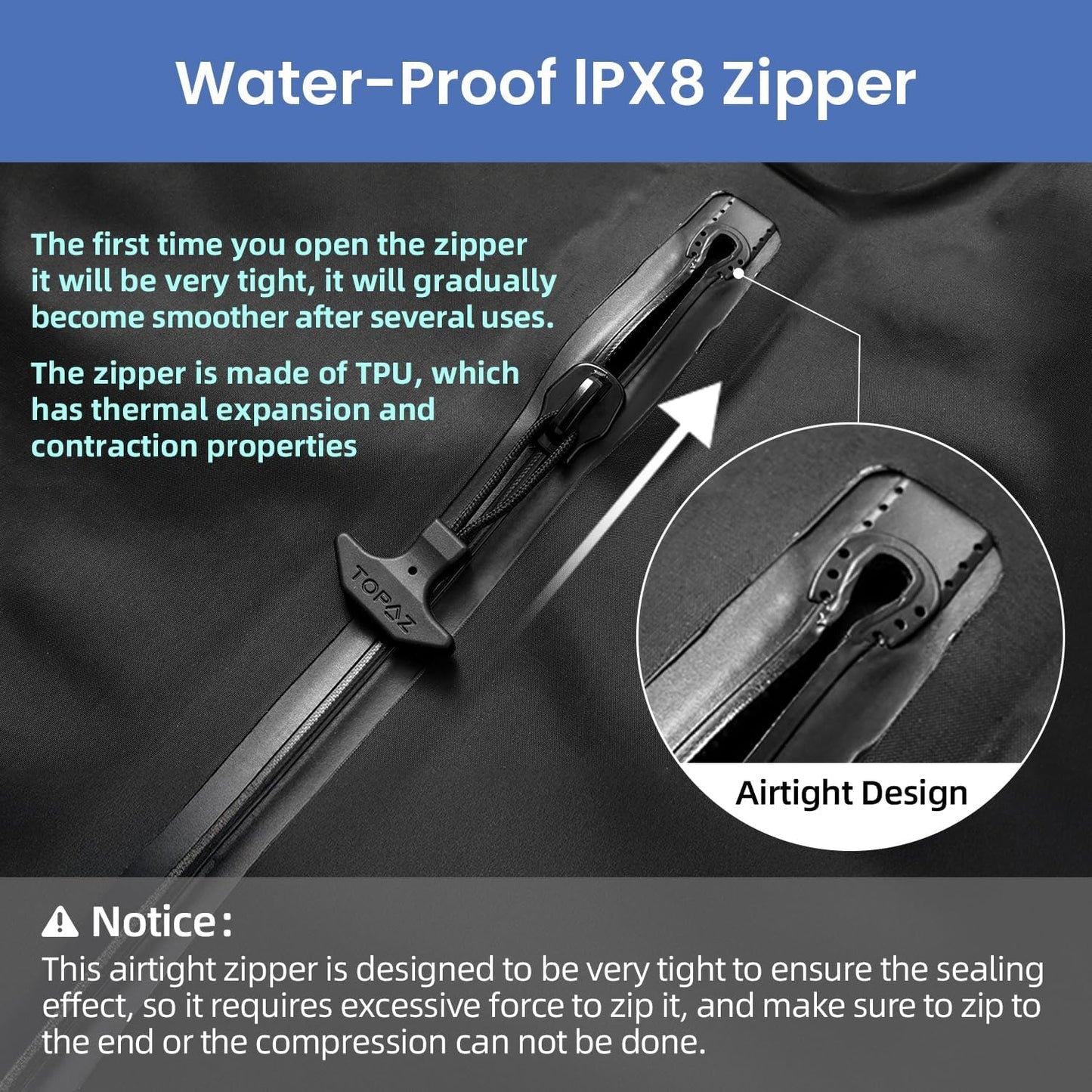 BAGAIL TPU Vacuum Bag for Travel, Reusable Compression Bag with IPX8 Waterproof Zipper, Save Space for Suitcase, Backpack and Carry on (Black, Large, No Pump)