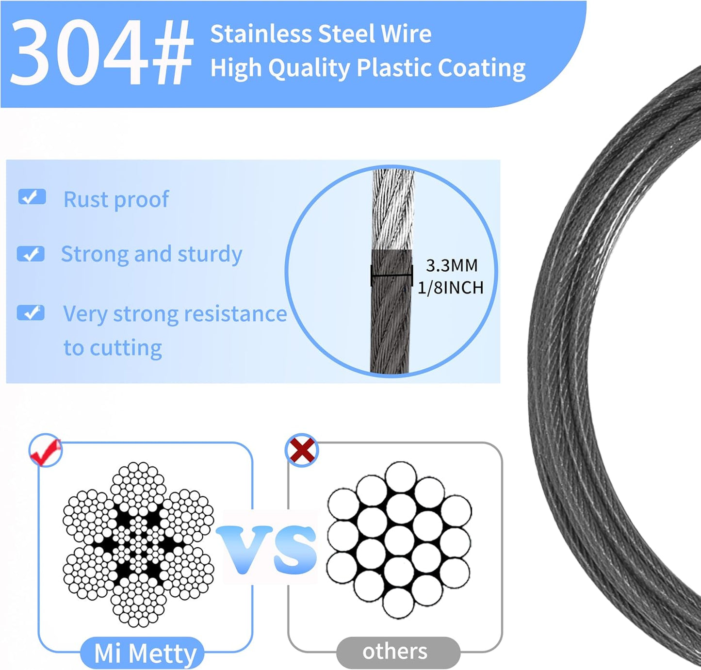 3.3mm (1/8 Inch) Outdoor Travel Stainless Steel Security Cable-4ft Luggage Lock Safety Wire Flexible Steel Wire Rope with Double Loop Safety for Luggage, Bike, Lock(Balck*2, 4ft-(2Pack)