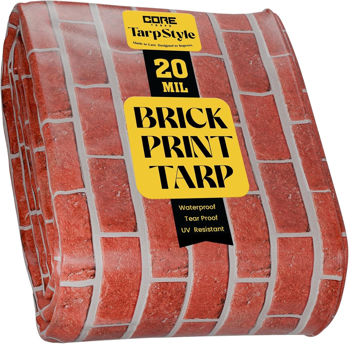 Core Tarps Extreme Heavy Duty 20 Mil Tarp Cover, Waterproof, UV Resistant, Rip and Tear Proof, Poly Tarpaulin with Reinforced Edges for Roof, Camping, Patio, Pool, Boat (Bricks/Black 25′ X 40′)