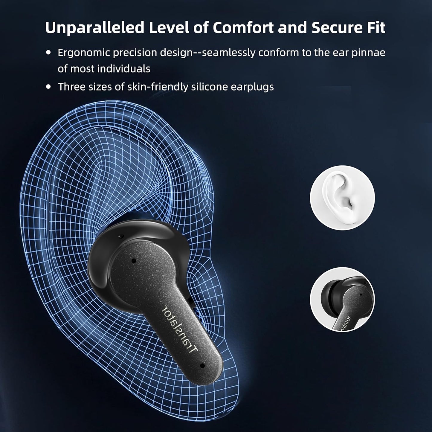 Offline AI Translator Earbuds M3 Language Translator Device Translation Earbuds Real Time Support 144 Languages No Subscription Required (with Lifetime Free Offline Translation Black)