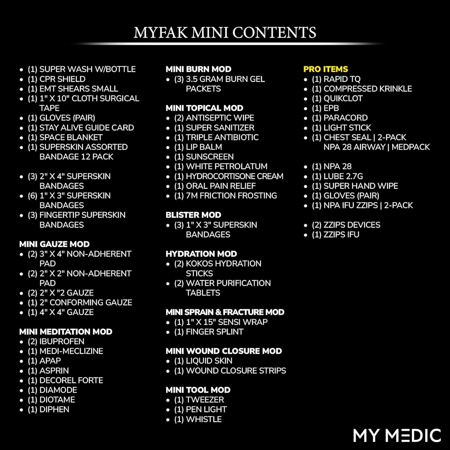 My Medic MyFak Mini First Aid Kit - Small and Lightweight for Camping Hiking and Backpacking - IFAK with 70 Items - HSA/FSA Great for Travel - Black