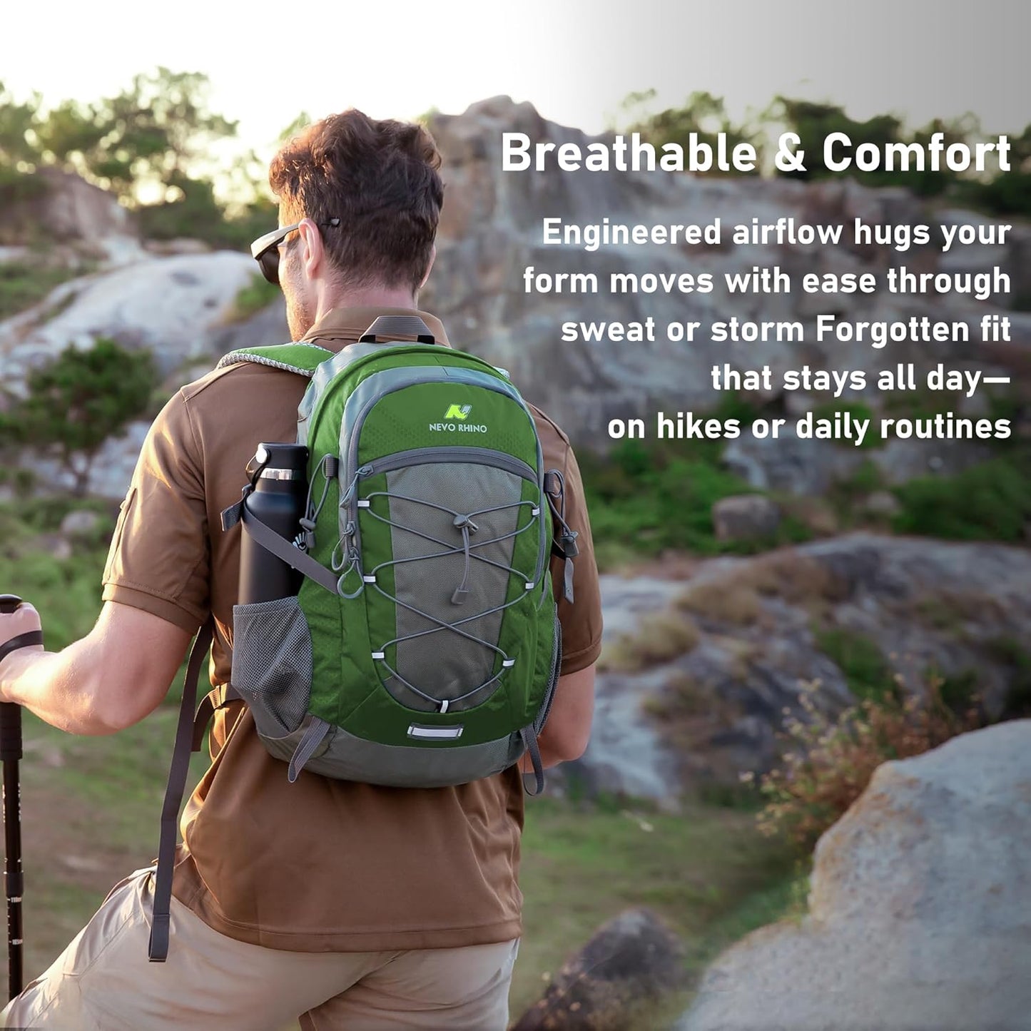 N NEVO RHINO Hiking Backpack 20L Water Resistant Outdoor Day Pack,Lightweight Travel Small Backpack for Men Women