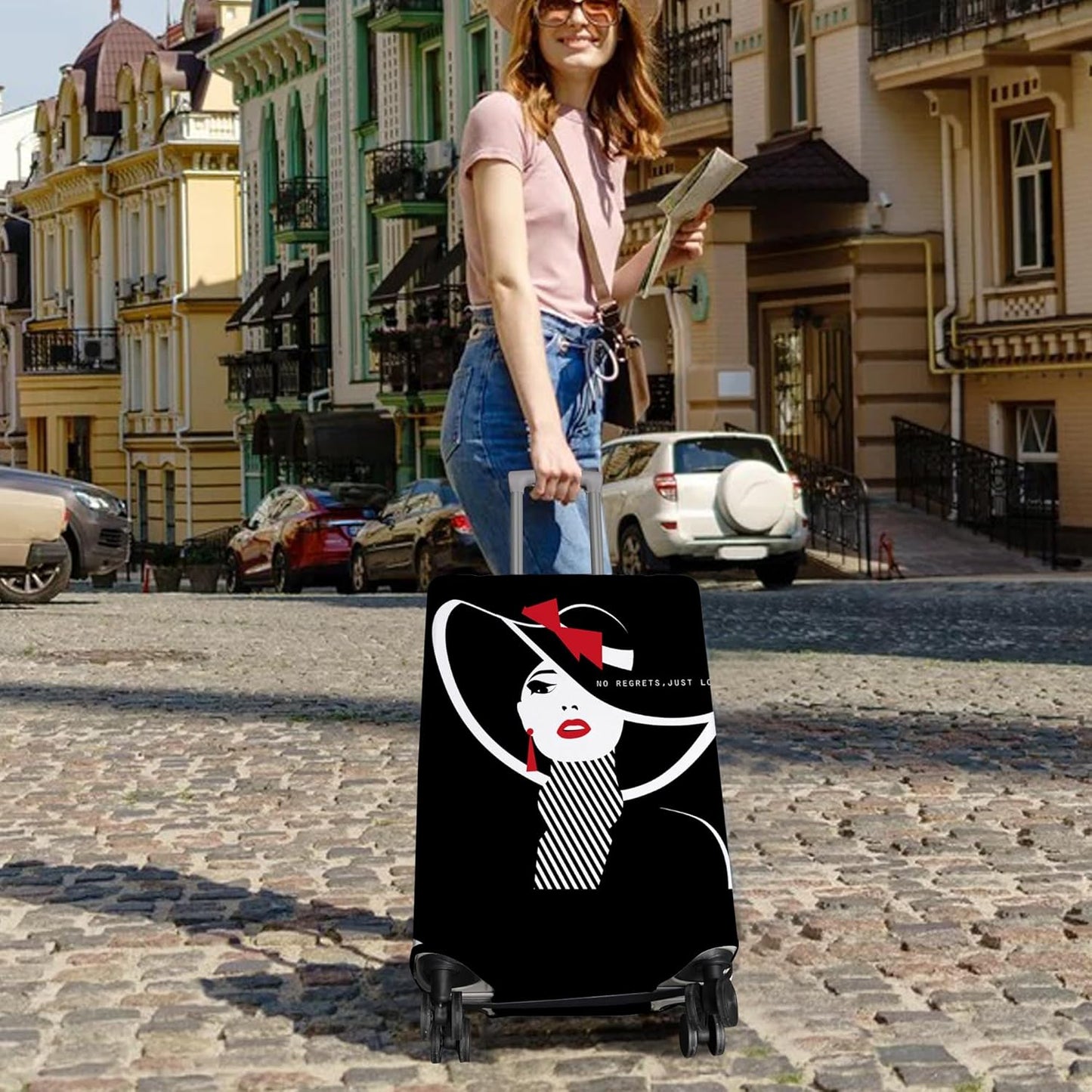 Travel Luggage Cover Suitcase Protector Fits 18-32 Inch Wheel Covers PatternedTravel Related Items Flower Luggage Protector Elastic L