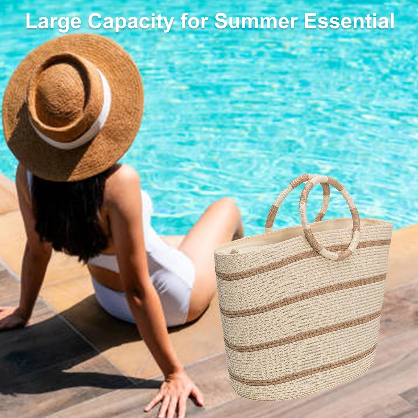 Beach Bags for Women Straw Tote Bag Summer Beach Bag Large Woven Straw Tote for Vacation Holiday