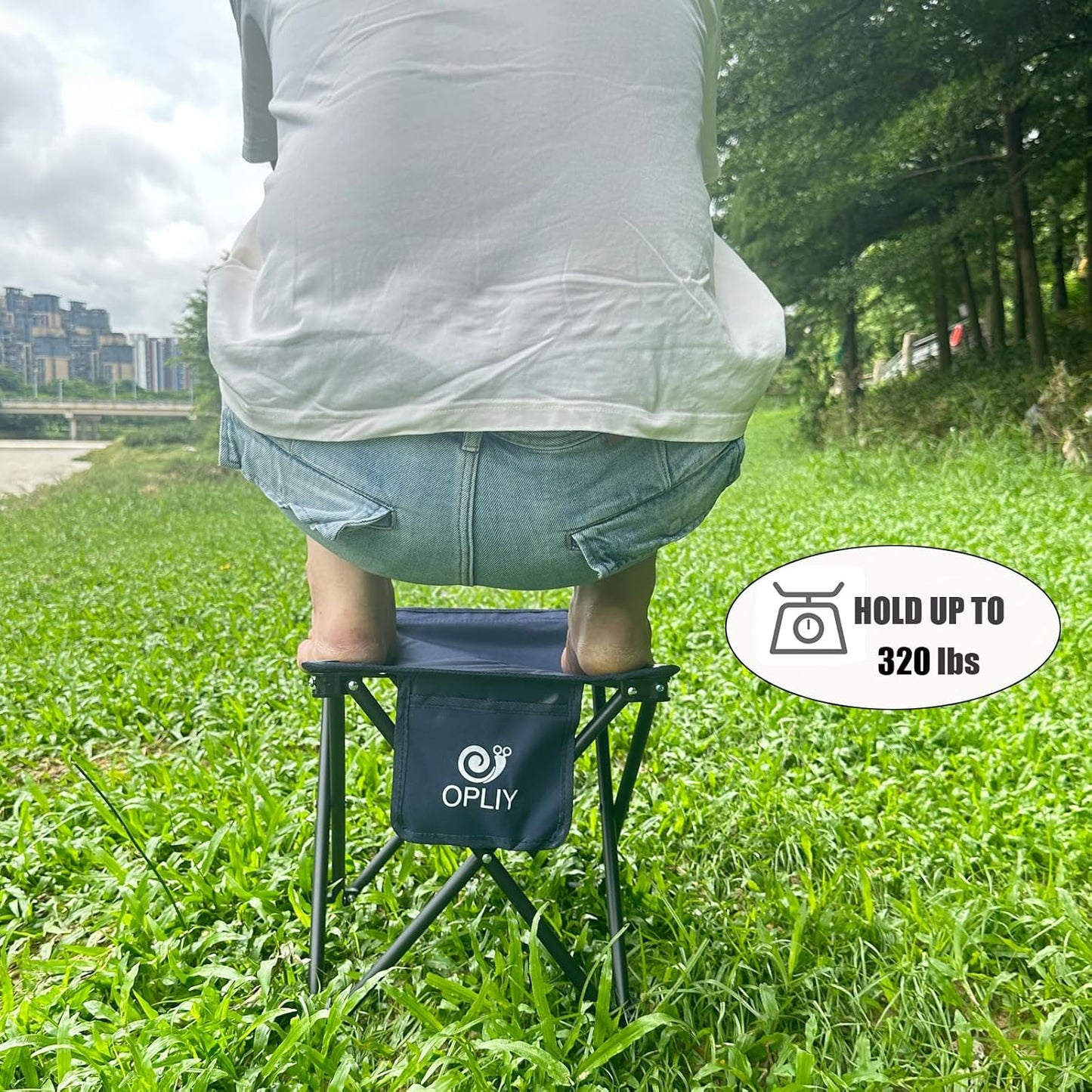 Opliy Camping Stool, Folding Small Chair Portable Camp Stool for Camping Fishing Hiking Gardening and Beach, Camping Seat with Carry Bag (Blue)