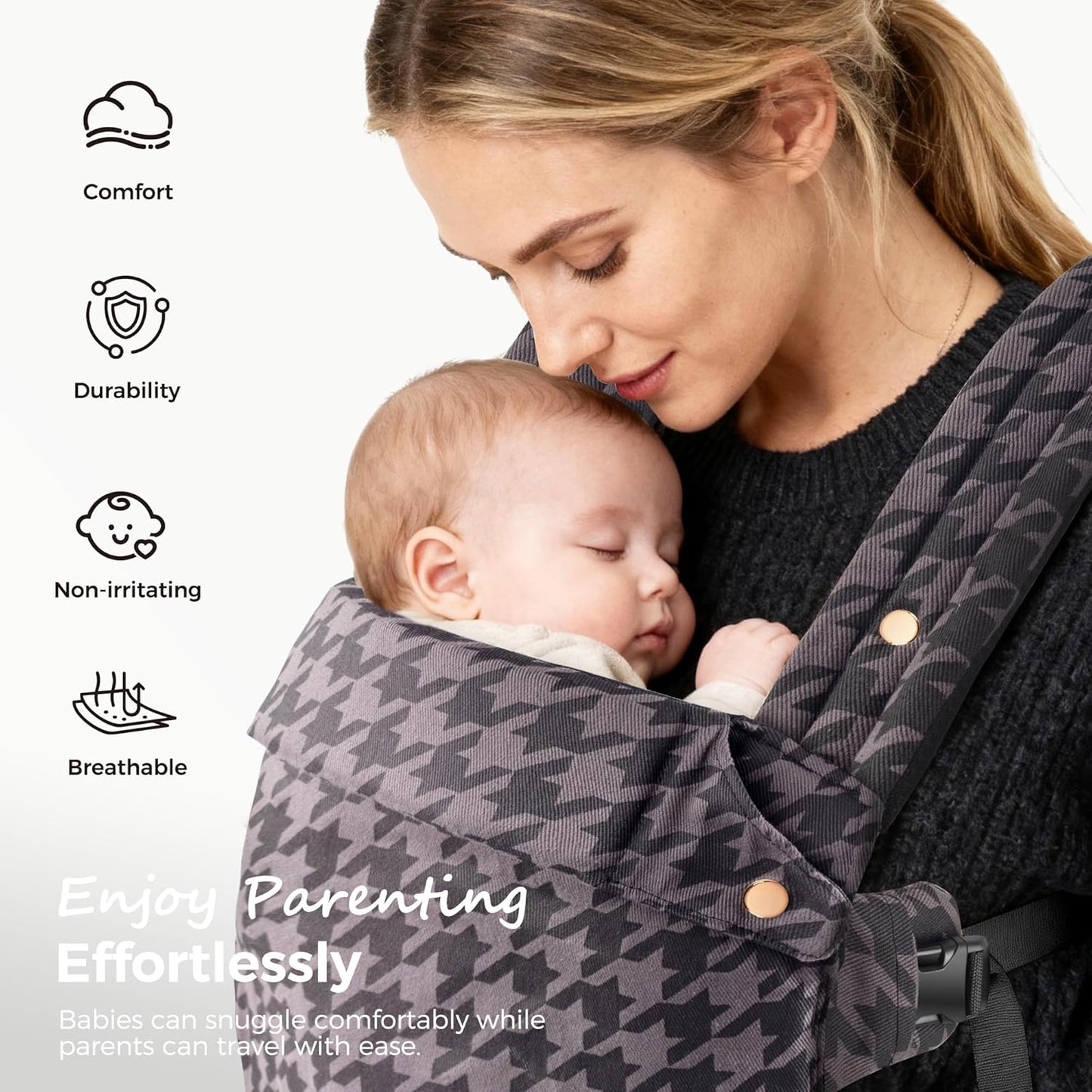 Baby Carrier Newborn to Toddler- Ergonomic,Cozy and Lightweight Infant Carrier for 7-40lbs,3 Carry Positions Newborn Carrier,Gray