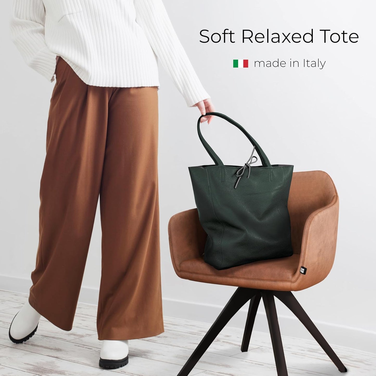Italian Calf Leather Tote for Women with Zipper, Inner Pocket & Flat Base | Soft Unlined Shopper for Work & Travel