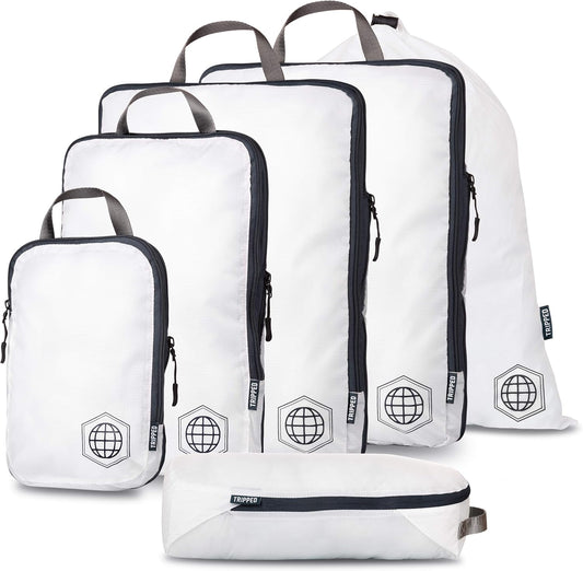 Extra Large Compression Packing Cube 6 Piece Set for Travel and Check Luggage by TRIPPED Travel Gear