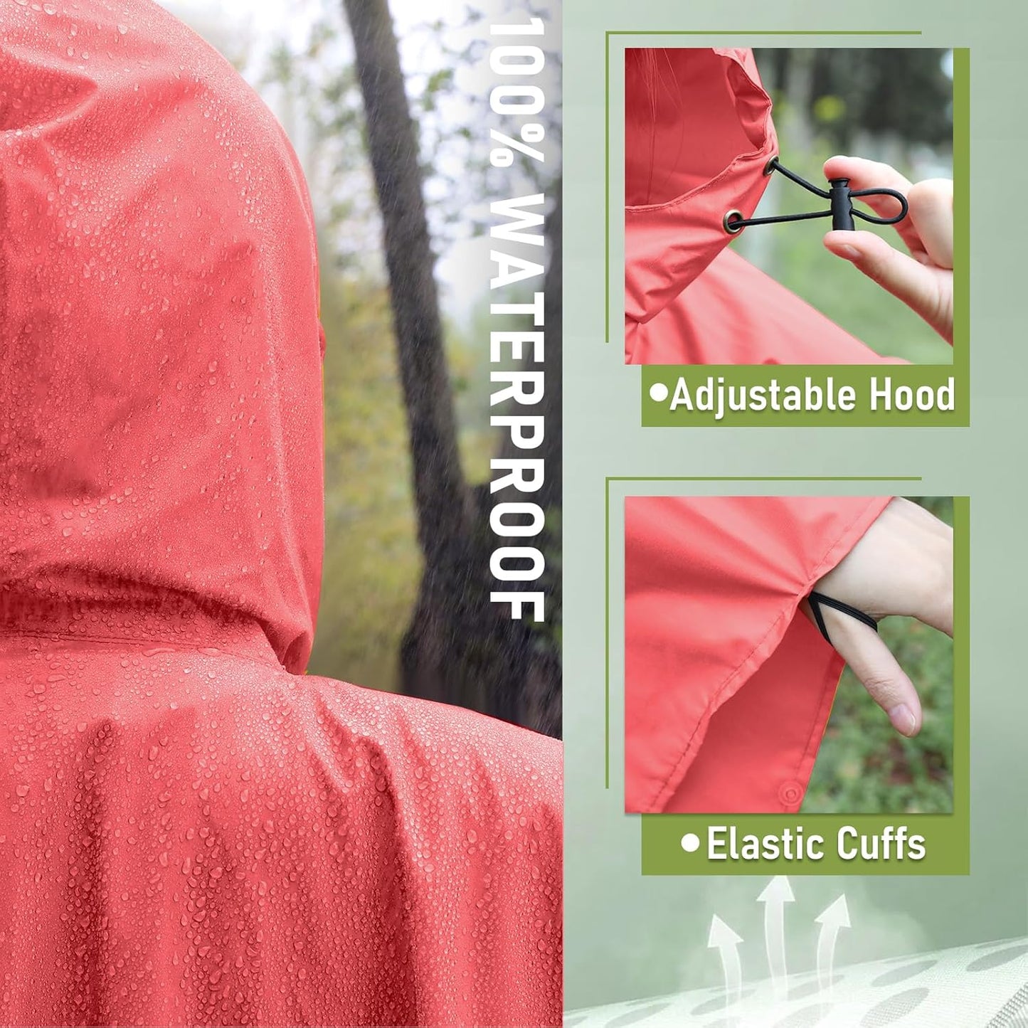 SaphiRose Unisex Rain Poncho Raincoat Hooded for Adults Women with Pockets